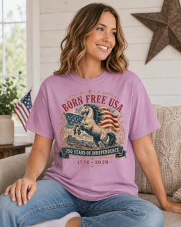 Born Free USA Horse Shirt, 1776 2026 Tee, Patriotic Western Comfort Colors T-Shirt, 250 Years Gift