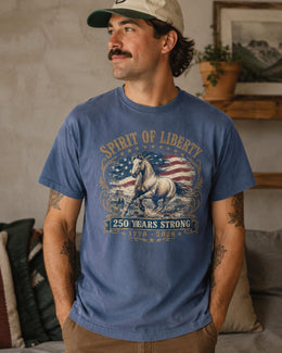Spirit Of Liberty Horse Shirt, USA 250 Years Strong Tee, Patriotic Western Comfort Colors T-Shirt, 1776 Gift