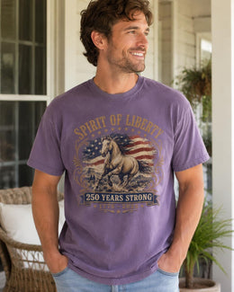 Spirit Of Liberty Horse Shirt, USA 250 Years Strong Tee, Patriotic Western Comfort Colors T-Shirt, 1776 Gift
