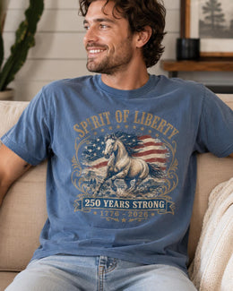 Spirit Of Liberty Horse Shirt, USA 250 Years Strong Tee, Patriotic Western Comfort Colors T-Shirt, 1776 Gift