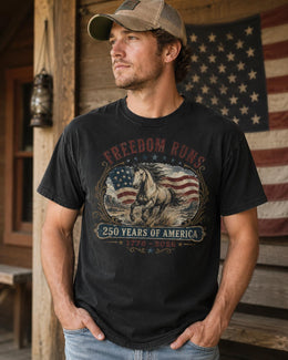 Freedom Runs Horse Shirt, USA 250 Years Of America Tee, Patriotic Western Comfort Colors T-Shirt, 1776 Gift