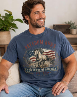 Freedom Runs Horse Shirt, USA 250 Years Of America Tee, Patriotic Western Comfort Colors T-Shirt, 1776 Gift
