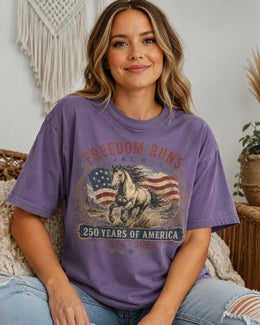 Freedom Runs Horse Shirt, USA 250 Years Of America Tee, Patriotic Western Comfort Colors T-Shirt, 1776 Gift