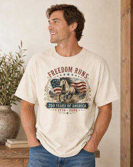 Freedom Runs Horse Shirt, USA 250 Years Of America Tee, Patriotic Western Comfort Colors T-Shirt, 1776 Gift