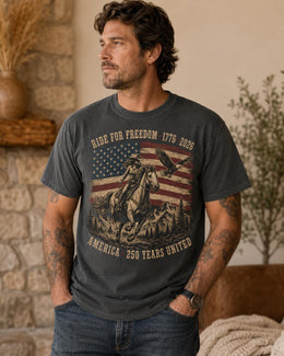 Ride For Freedom Shirt, USA 250 Years United Tee, Patriotic Western Horse Comfort Colors T-Shirt, 1776 Gift