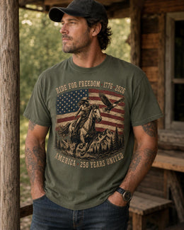 Ride For Freedom Shirt, USA 250 Years United Tee, Patriotic Western Horse Comfort Colors T-Shirt, 1776 Gift
