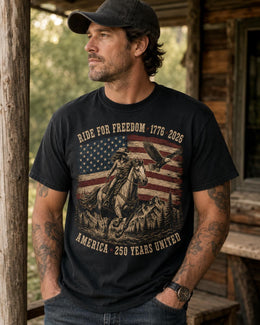 Ride For Freedom Shirt, USA 250 Years United Tee, Patriotic Western Horse Comfort Colors T-Shirt, 1776 Gift