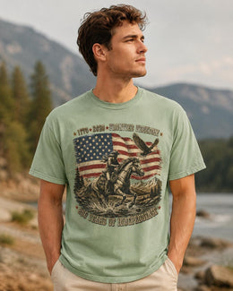 Frontier Freedom 1776 Shirt, USA 250 Years Independence Tee, Patriotic Western Horse Comfort Colors T-Shirt