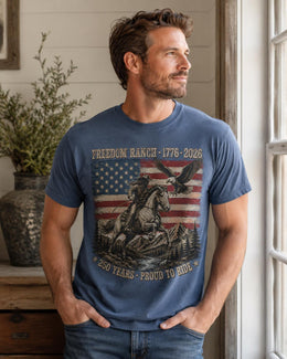 Freedom Ranch 1776 Shirt, Proud To Ride Tee, USA 250 Years Patriotic Western Horse Comfort Colors T-Shirt
