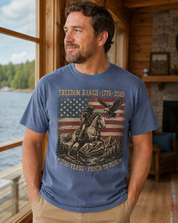 Freedom Ranch 1776 Shirt, Proud To Ride Tee, USA 250 Years Patriotic Western Horse Comfort Colors T-Shirt