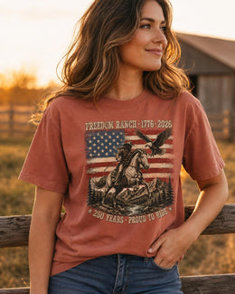 Freedom Ranch 1776 Shirt, Proud To Ride Tee, USA 250 Years Patriotic Western Horse Comfort Colors T-Shirt
