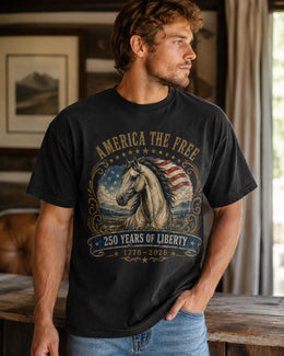 America The Free Horse Shirt, USA 250 Years Liberty Tee, Patriotic Western Comfort Colors T-Shirt, 1776 Gift