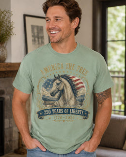 America The Free Horse Shirt, USA 250 Years Liberty Tee, Patriotic Western Comfort Colors T-Shirt, 1776 Gift
