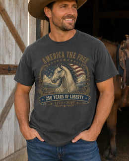 America The Free Horse Shirt, USA 250 Years Liberty Tee, Patriotic Western Comfort Colors T-Shirt, 1776 Gift