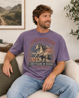Land Of Freedom Horse Shirt, USA 250 Years Honor Tee, Patriotic Western Comfort Colors T-Shirt, 1776 Gift