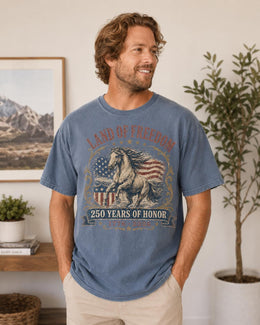 Land Of Freedom Horse Shirt, USA 250 Years Honor Tee, Patriotic Western Comfort Colors T-Shirt, 1776 Gift