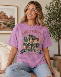Land Of Freedom Horse Shirt, USA 250 Years Honor Tee, Patriotic Western Comfort Colors T-Shirt, 1776 Gift