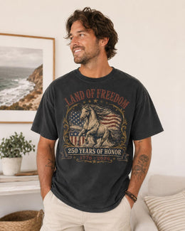 Land Of Freedom Horse Shirt, USA 250 Years Honor Tee, Patriotic Western Comfort Colors T-Shirt, 1776 Gift