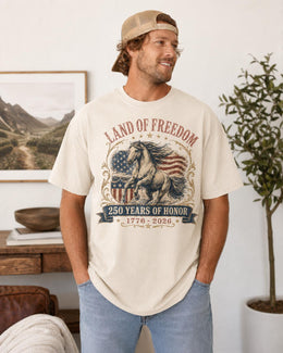Land Of Freedom Horse Shirt, USA 250 Years Honor Tee, Patriotic Western Comfort Colors T-Shirt, 1776 Gift