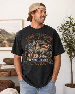 Land Of Freedom Horse Shirt, USA 250 Years Honor Tee, Patriotic Western Comfort Colors T-Shirt, 1776 Gift