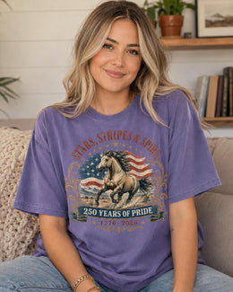 Stars Stripes Spirit Horse Shirt, USA 250 Years Pride Tee, Patriotic Western Comfort Colors Shirt, 1776 Gift