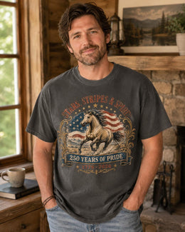 Stars Stripes Spirit Horse Shirt, USA 250 Years Pride Tee, Patriotic Western Comfort Colors Shirt, 1776 Gift