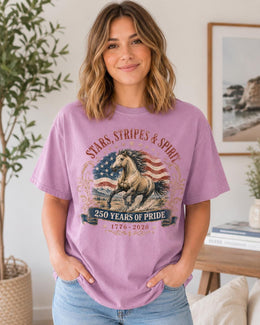 Stars Stripes Spirit Horse Shirt, USA 250 Years Pride Tee, Patriotic Western Comfort Colors Shirt, 1776 Gift