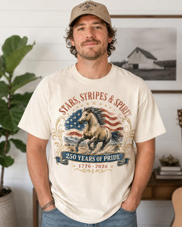 Stars Stripes Spirit Horse Shirt, USA 250 Years Pride Tee, Patriotic Western Comfort Colors Shirt, 1776 Gift