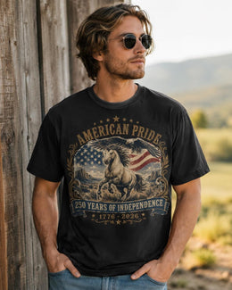 American Pride Horse Shirt, USA 250 Years Independence Tee, Patriotic Western Comfort Colors T-Shirt, 1776 Gift