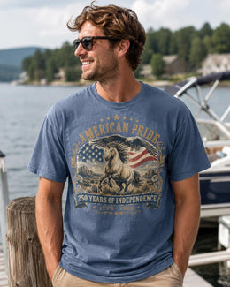 American Pride Horse Shirt, USA 250 Years Independence Tee, Patriotic Western Comfort Colors T-Shirt, 1776 Gift