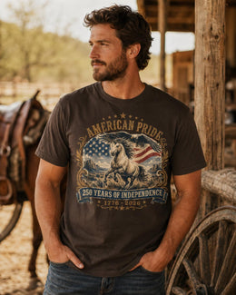 American Pride Horse Shirt, USA 250 Years Independence Tee, Patriotic Western Comfort Colors T-Shirt, 1776 Gift