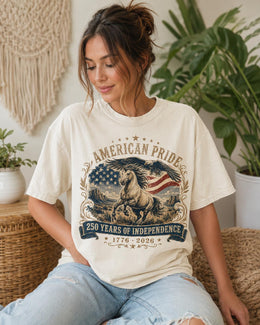 American Pride Horse Shirt, USA 250 Years Independence Tee, Patriotic Western Comfort Colors T-Shirt, 1776 Gift
