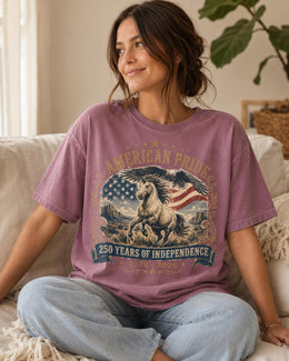American Pride Horse Shirt, USA 250 Years Independence Tee, Patriotic Western Comfort Colors T-Shirt, 1776 Gift