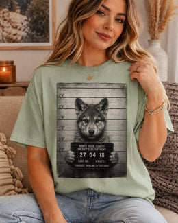 Wolf Mugshot Shirt, Funny Wolf Shirt, Sarcastic Animal Tee, Wildlife Lover Comfort Colors T-Shirt, Wolf Gift