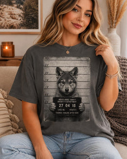 Wolf Mugshot Shirt, Funny Wolf Shirt, Sarcastic Animal Tee, Wildlife Lover Comfort Colors T-Shirt, Wolf Gift