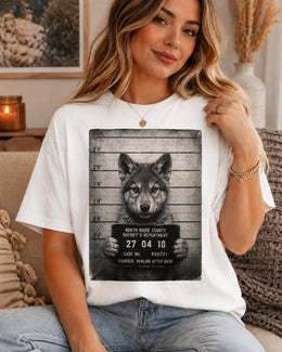 Wolf Mugshot Shirt, Funny Wolf Shirt, Sarcastic Animal Tee, Wildlife Lover Comfort Colors T-Shirt, Wolf Gift