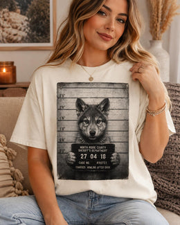 Wolf Mugshot Shirt, Funny Wolf Shirt, Sarcastic Animal Tee, Wildlife Lover Comfort Colors T-Shirt, Wolf Gift