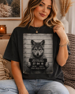Wolf Mugshot Shirt, Funny Wolf Shirt, Sarcastic Animal Tee, Wildlife Lover Comfort Colors T-Shirt, Wolf Gift