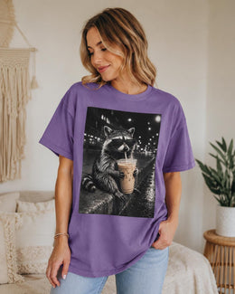 Raccoon Iced Coffee Shirt, Funny Coffee Lover Tee, Trash Panda Comfort Colors T-Shirt, Sarcastic Animal Gift