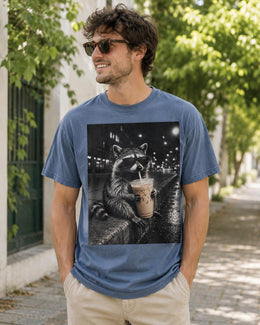 Raccoon Iced Coffee Shirt, Funny Coffee Lover Tee, Trash Panda Comfort Colors T-Shirt, Sarcastic Animal Gift