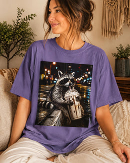 Raccoon Milkshake Shirt, Funny Trash Panda Tee, Coffee Frappuccino Comfort Colors T-Shirt, Cute Animal Gift