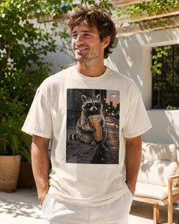 Raccoon Iced Coffee Shirt, Funny Trash Panda Tee, Coffee Lover Comfort Colors T-Shirt, Cute Animal Gift