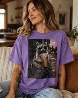 Raccoon Iced Coffee Shirt, Funny Trash Panda Tee, Coffee Lover Comfort Colors T-Shirt, Cute Animal Gift