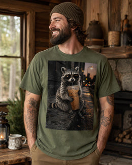 Raccoon Iced Coffee Shirt, Funny Trash Panda Tee, Coffee Lover Comfort Colors T-Shirt, Cute Animal Gift