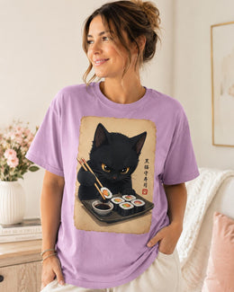 Black Cat Sushi Shirt, Cute Sushi Cat Tee, Japanese Food Shirt, Cat Lover Gift, Anime Cat Comfort Colors T-Shirt