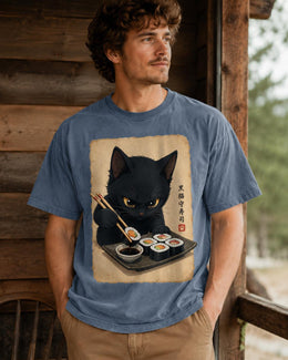 Black Cat Sushi Shirt, Cute Sushi Cat Tee, Japanese Food Shirt, Cat Lover Gift, Anime Cat Comfort Colors T-Shirt