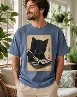 Black Cat Sushi Shirt, Cute Sushi Cat Tee, Japanese Food Shirt, Cat Lover Gift, Anime Cat Comfort Colors T-Shirt