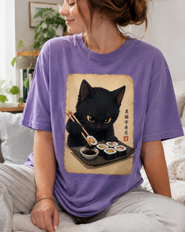 Black Cat Sushi Shirt, Cute Sushi Cat Tee, Japanese Food Shirt, Cat Lover Gift, Anime Cat Comfort Colors T-Shirt
