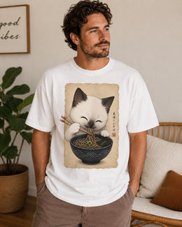 Cute Noodle Cat Shirt, White Cat Soba Tee, Japanese Food Shirt, Cat Lover Gift, Anime Cat Comfort Colors T-Shirt
