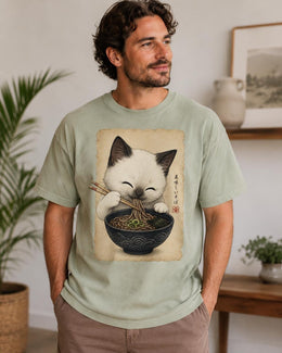 Cute Noodle Cat Shirt, White Cat Soba Tee, Japanese Food Shirt, Cat Lover Gift, Anime Cat Comfort Colors T-Shirt